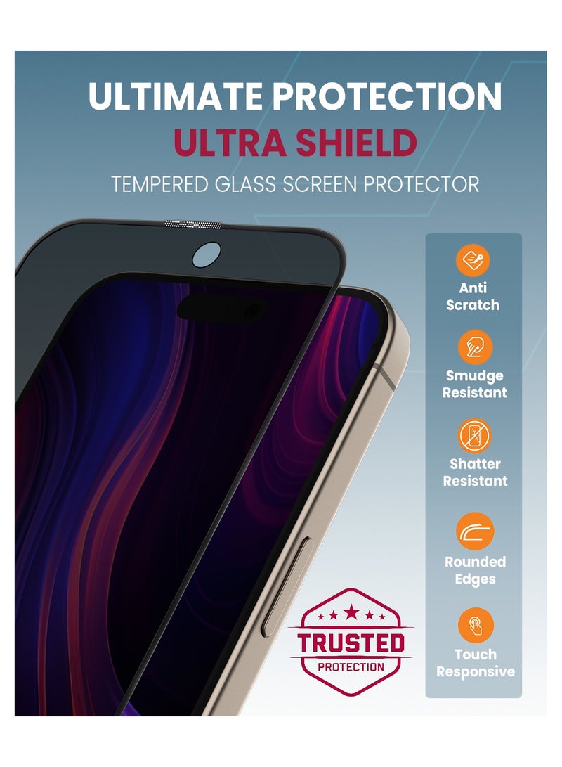 Moxedo Moxedo Ultra Shield Tempered Glass Screen Protector Privacy 9H Hardness Full Coverage Anti-Spy Protection with Auto-Align Easy Applicator for iPhone 16 Pro 6.3 inch  - Image 2