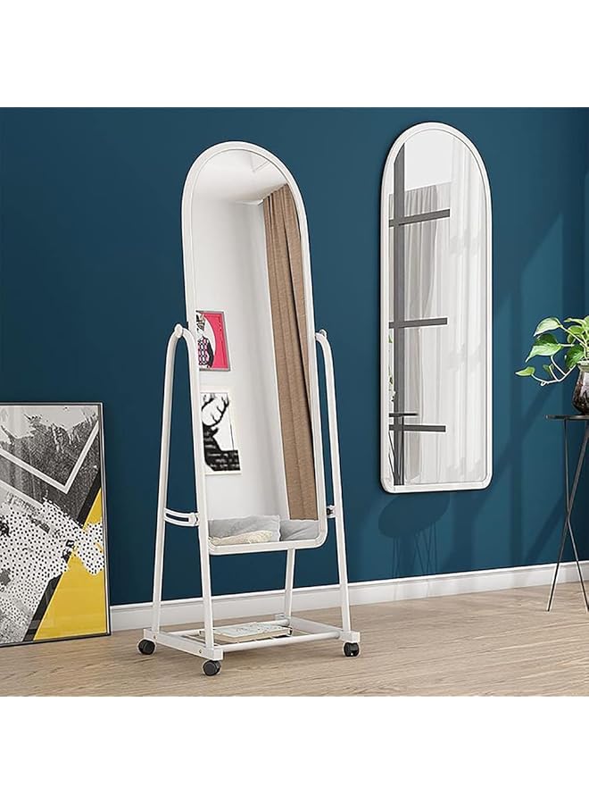 مرايا مكياج مستطيلة الشكل بطول كامل مع عجلات لتخزين أسفلها، لغرفة النوم وغرفة المعيشة، مقاس 160 × 38 سم، باللون الأبيض