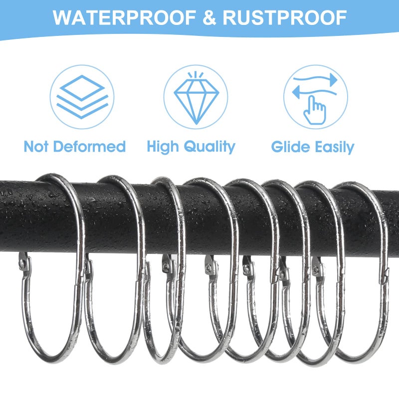 Goowin Shower Curtain Rings, 12 Pcs Shower Curtain Hooks, Oval Snap Shower Rings for Curtain, Metal Shower Curtain Rings Rust Proof, Glide Smoothly Shower Hooks for Shower Curtain Rod (Chrome) - Image 3