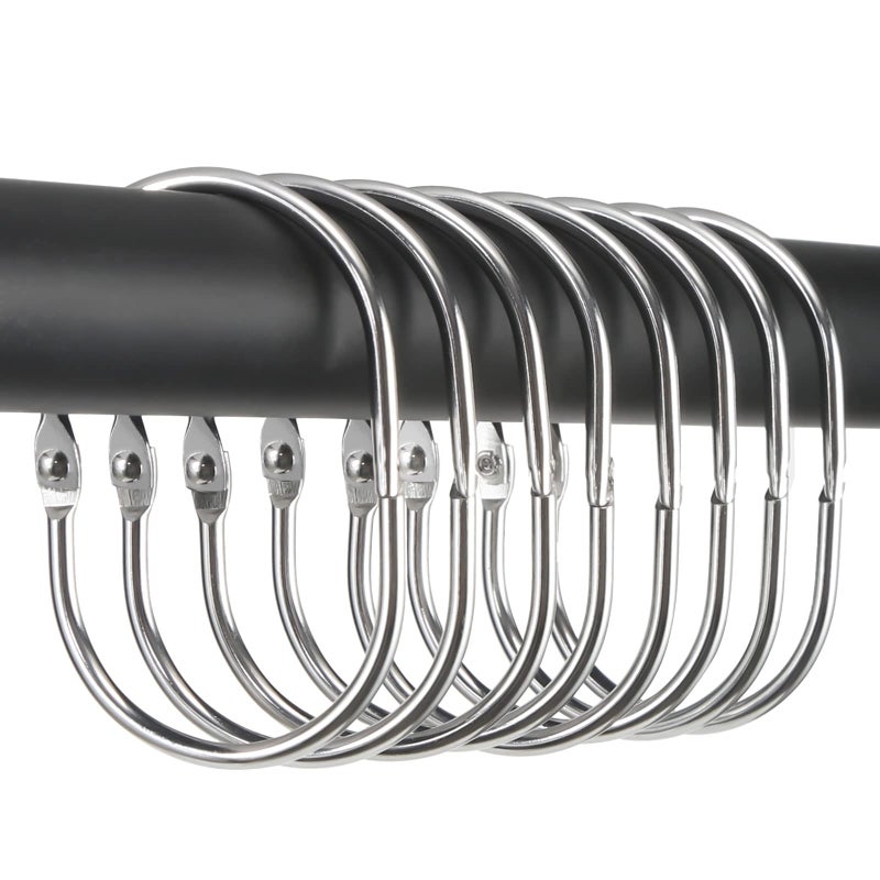 Goowin Shower Curtain Rings, 12 Pcs Shower Curtain Hooks, Oval Snap Shower Rings for Curtain, Metal Shower Curtain Rings Rust Proof, Glide Smoothly Shower Hooks for Shower Curtain Rod (Chrome) - Image 1