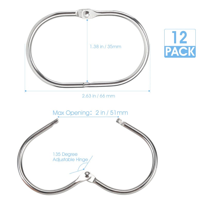 Goowin Shower Curtain Rings, 12 Pcs Shower Curtain Hooks, Oval Snap Shower Rings for Curtain, Metal Shower Curtain Rings Rust Proof, Glide Smoothly Shower Hooks for Shower Curtain Rod (Chrome) - Image 5