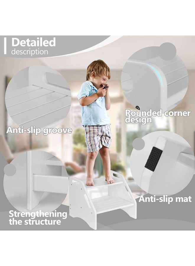 AMBIRD Wooden Two Step Stools Toddler with Safety Non-Slip Pads and Handles, Bamboo Step Stool for Bathroom, Bedroom, Kitchen Dual Height Step Stools for Kids (White) - Image 3