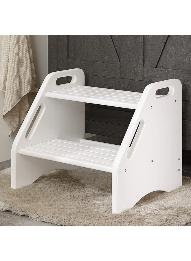 AMBIRD Wooden Two Step Stools Toddler with Safety Non-Slip Pads and Handles, Bamboo Step Stool for Bathroom, Bedroom, Kitchen Dual Height Step Stools for Kids (White) - Image 1