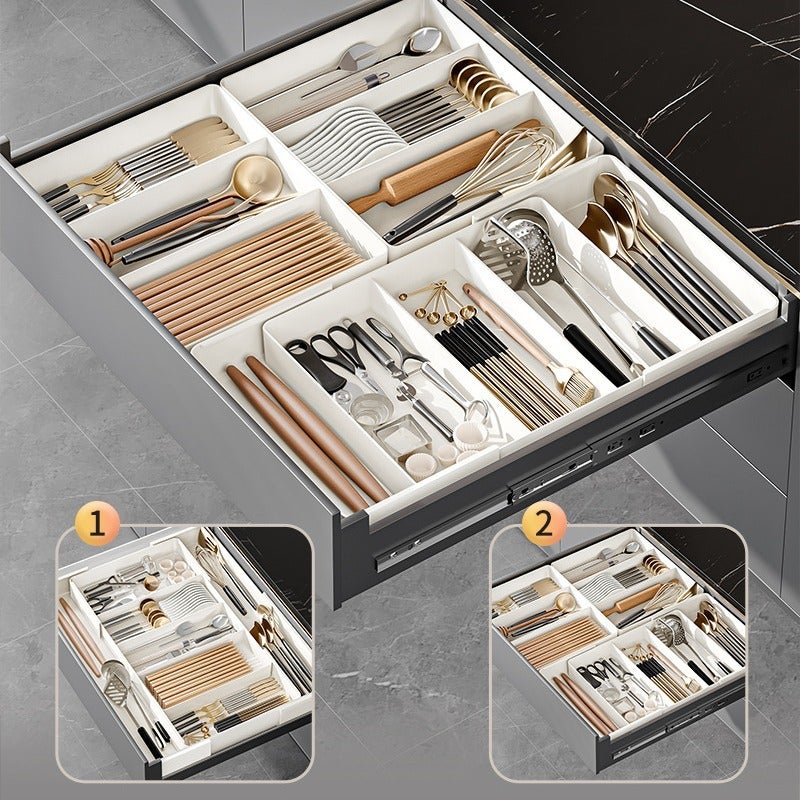 Kitchen cabinet drawer storage box built-in box tableware chopsticks spoon plastic wrap retractable finishing box(Section A: Single Section Triple) - Image 5