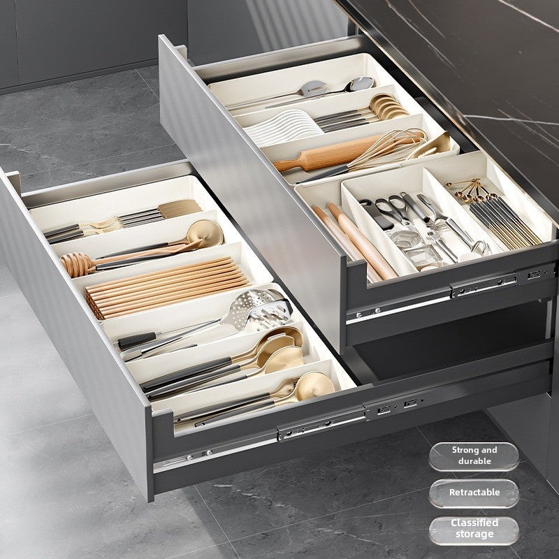 Kitchen cabinet drawer storage box built-in box tableware chopsticks spoon plastic wrap retractable finishing box(Section A: Single Section Triple) - Image 3
