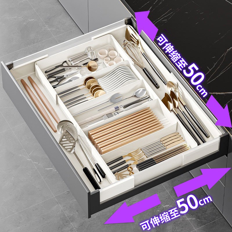 Kitchen cabinet drawer storage box built-in box tableware chopsticks spoon plastic wrap retractable finishing box(Section A: Single Section Triple) - Image 2