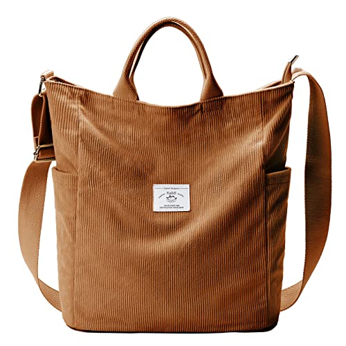 KALIDI Corduroy Tote Bag, Zipper Messenger Bag Shoulder Hobo Crossbody Bag Casual Work Colledge Shopping Women - Image 1