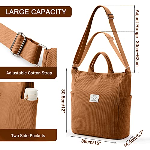 KALIDI Corduroy Tote Bag, Zipper Messenger Bag Shoulder Hobo Crossbody Bag Casual Work Colledge Shopping Women - Image 5