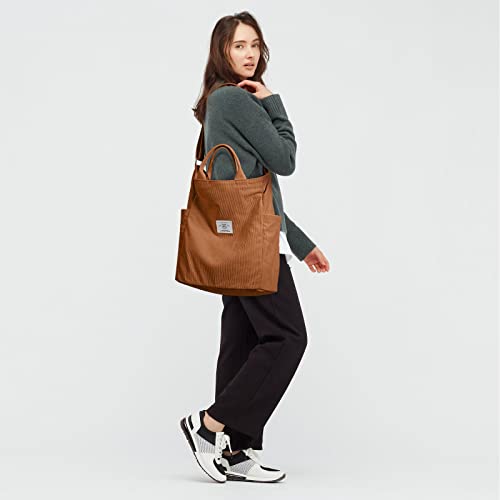 KALIDI Corduroy Tote Bag, Zipper Messenger Bag Shoulder Hobo Crossbody Bag Casual Work Colledge Shopping Women - Image 2