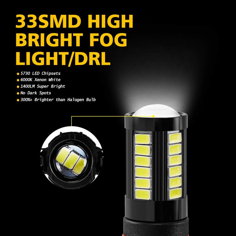 AUXLIGHT مصابيح ضباب LED AUXLIGHT 5202 5201 12085 9009 H16 (أوروبي) 6000K أبيض زينون، سطوع فائق 2800 لومن 33 شريحة SMD مصابيح تشغيل نهارية DRL بديل للسيارات والشاحنات (عبوة من 2)  - Image 4
