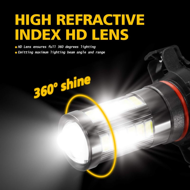 AUXLIGHT مصابيح ضباب LED AUXLIGHT 5202 5201 12085 9009 H16 (أوروبي) 6000K أبيض زينون، سطوع فائق 2800 لومن 33 شريحة SMD مصابيح تشغيل نهارية DRL بديل للسيارات والشاحنات (عبوة من 2)  - Image 5