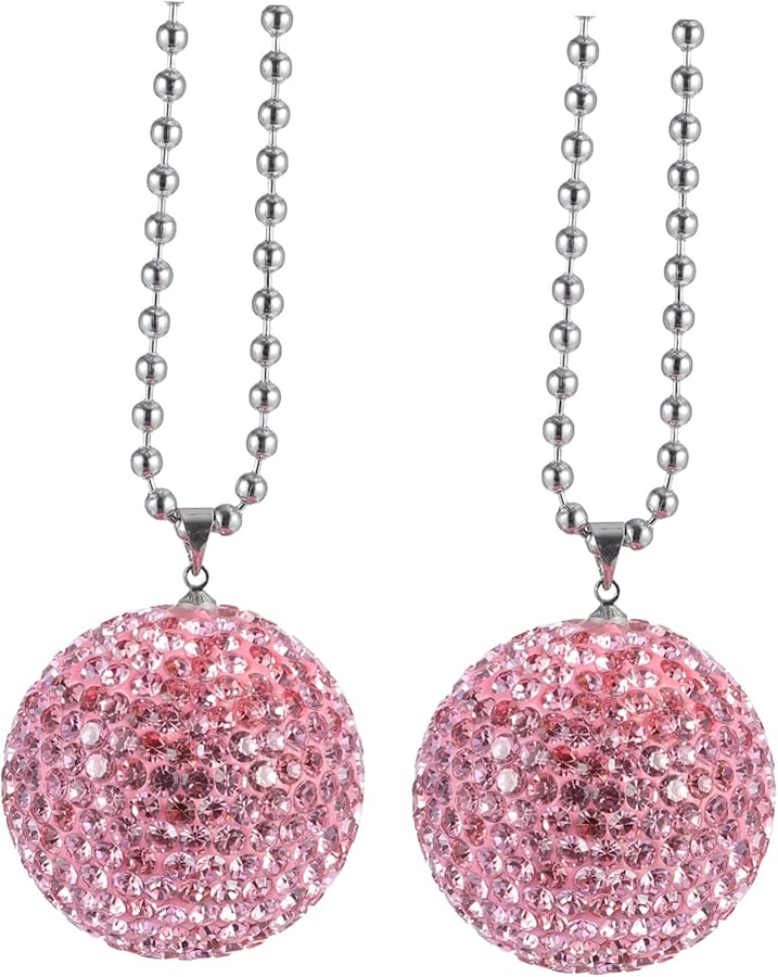 سلسلة سحب مروحة سقف معدنية كلاسيكية مع كرة كريستال وردية، مجموعة من قطعتين - Image 2