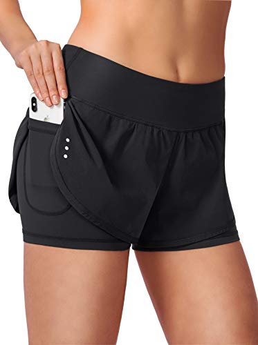 Soothfeel Women's 2 in 1 Running Shorts Workout Athletic Gym Yoga Shorts for Soothfeel Women with Phone Pockets Black - Image 1