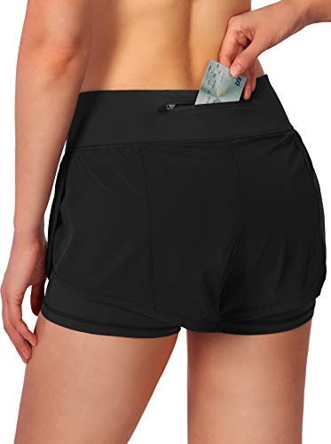 Soothfeel Women's 2 in 1 Running Shorts Workout Athletic Gym Yoga Shorts for Soothfeel Women with Phone Pockets Black - Image 2