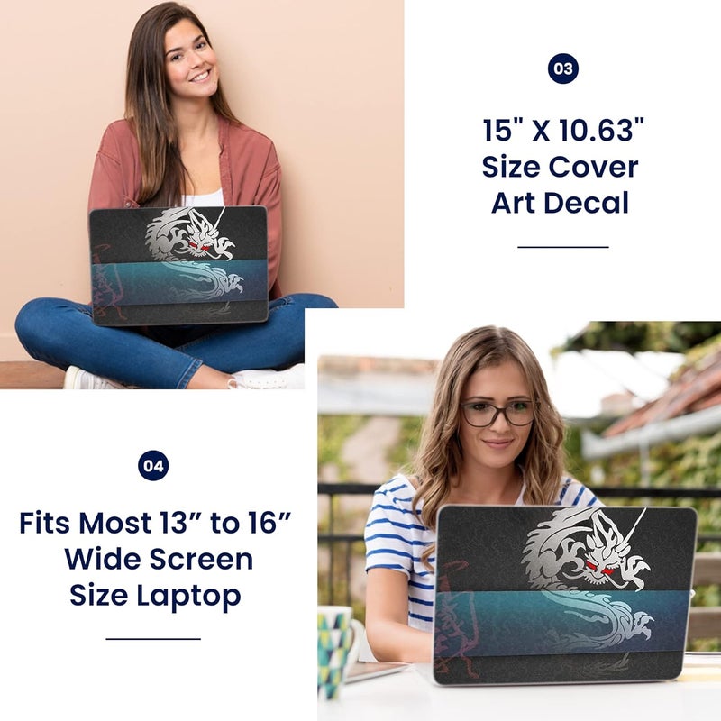 Lss Laptop 15 15.6 Skin Cover with Colorful Cool Dragon Pattern for HP Dell Lenovo Apple Asus Acer Compaq - Fits 13.3" 14" 15.6" 16" (2 Wrist Pads Free) - Image 3