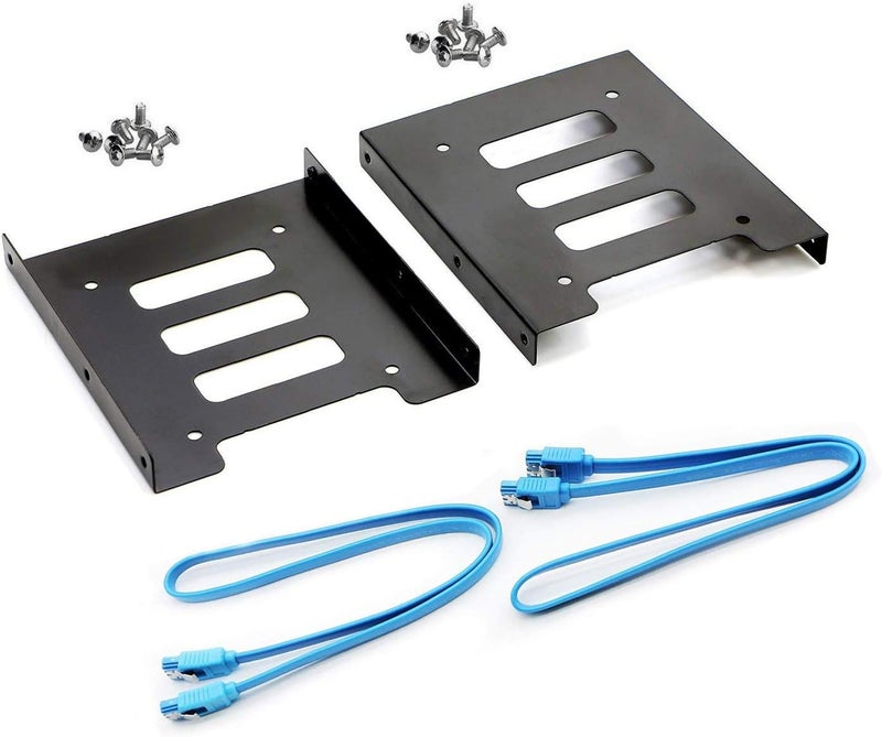 Saisn HDD SSD Mounting Bracket 2.5 to 3.5 Adapter Hard Drive Holder (Single Drive, 2 Pack + Blue SATA III Cables) - Image 1