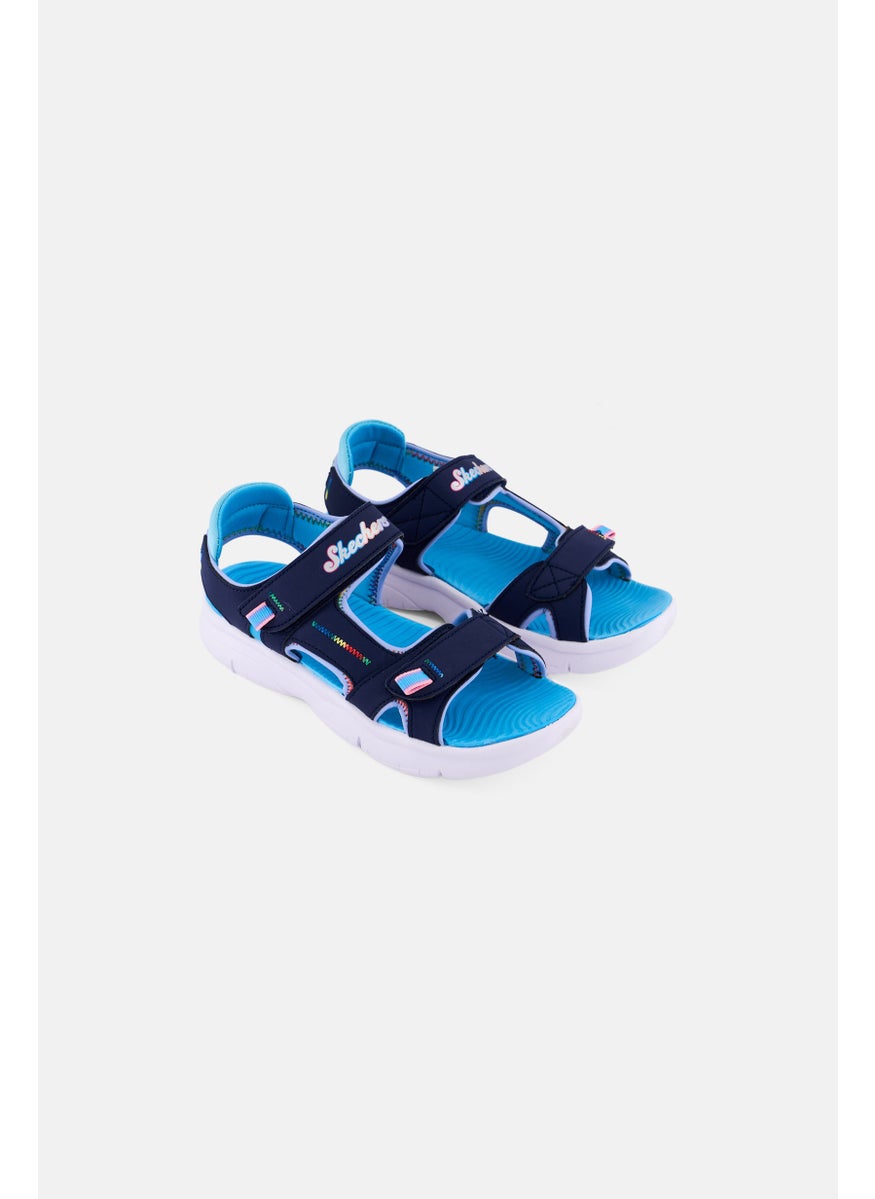 SKECHERS Kids Girl Flex Splash Vibrant Mood Velcro Closure Sandals, Navy  - Image 1