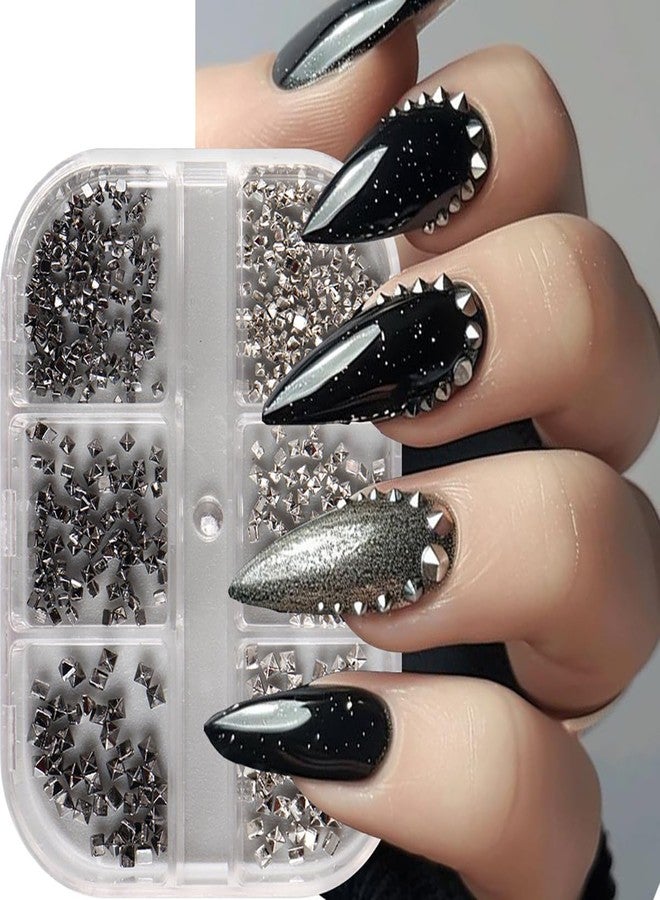 BYJKYEN Shiny Alloy Nail Charms for Acrylic Nails Mini Nail Art Studs Black and Silver Mixed Nail Rhinestones Cute Nail Jewelry and Gems DIY Crafts Nail Art Charms for Women DIY Nail Decoration Accessories - Image 2