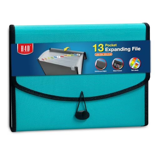 H4D 13-Pocket Accordion File Organizer with Mesh Pocket, Expanding File Folder with Tabs, Expandable Document Organizer for Home Office School, Letter Size, Teal - Image 1