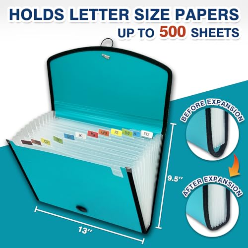 H4D 13-Pocket Accordion File Organizer with Mesh Pocket, Expanding File Folder with Tabs, Expandable Document Organizer for Home Office School, Letter Size, Teal - Image 4