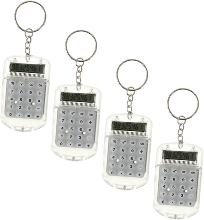 Mini Calculator Keychain Portable Student Basic Four Function Calculator Multi Color 4 Pieces - Image 1