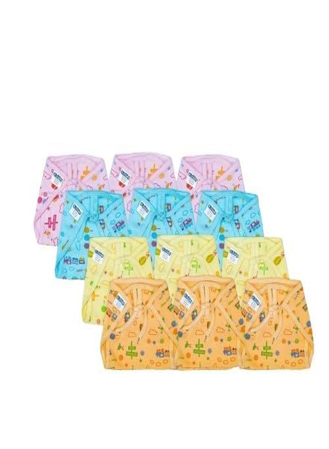Bumsies Tie up Nappy For Babies, Reusable, Washable Soft Muslin Cotton Nappy/Langot for New Born Baby | Gentle on Baby Skin, Pack of 12 | Helps in Potty Training | NewBorn Size, Dyd, Printed