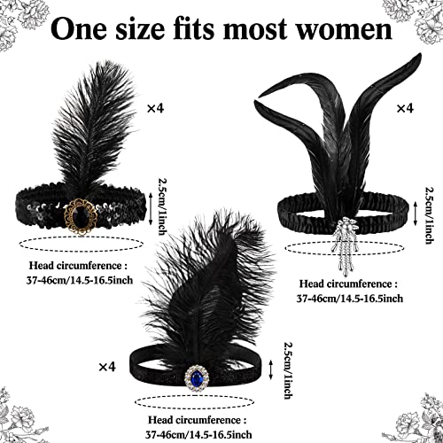 Seematn 12 Pcs 1920s Flapper Headband Flapper Headpiece 1920s Accessories Feather Headband for 20s Theme Party Carnival (Black) - Image 2