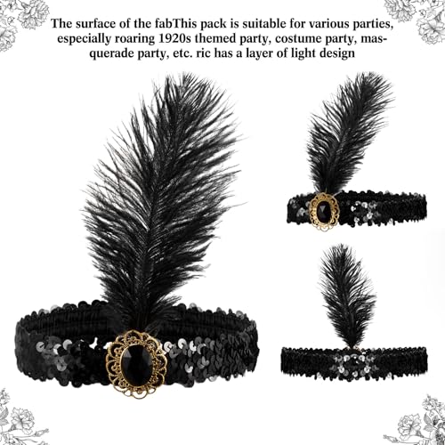 Seematn 12 Pcs 1920s Flapper Headband Flapper Headpiece 1920s Accessories Feather Headband for 20s Theme Party Carnival (Black) - Image 4