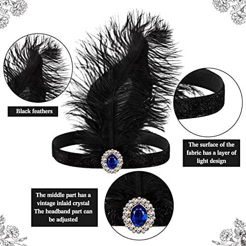 Seematn 12 Pcs 1920s Flapper Headband Flapper Headpiece 1920s Accessories Feather Headband for 20s Theme Party Carnival (Black) - Image 3