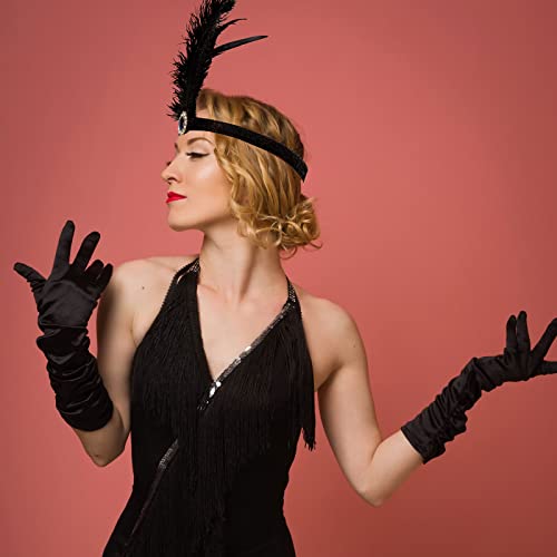 Seematn 12 Pcs 1920s Flapper Headband Flapper Headpiece 1920s Accessories Feather Headband for 20s Theme Party Carnival (Black) - Image 5