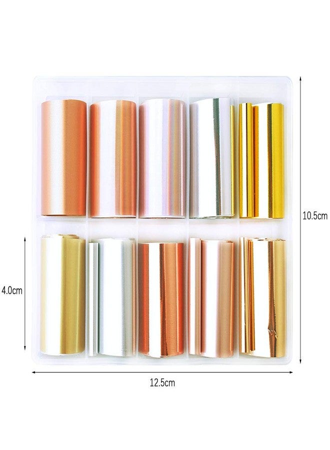 SILPECWEE 10 Rolls Gold Rose Gold Flakes Metallic Nail Transfer Foils - Nail Art Stickers & Design Stickers - 1.57inches39.4inches - Image 2