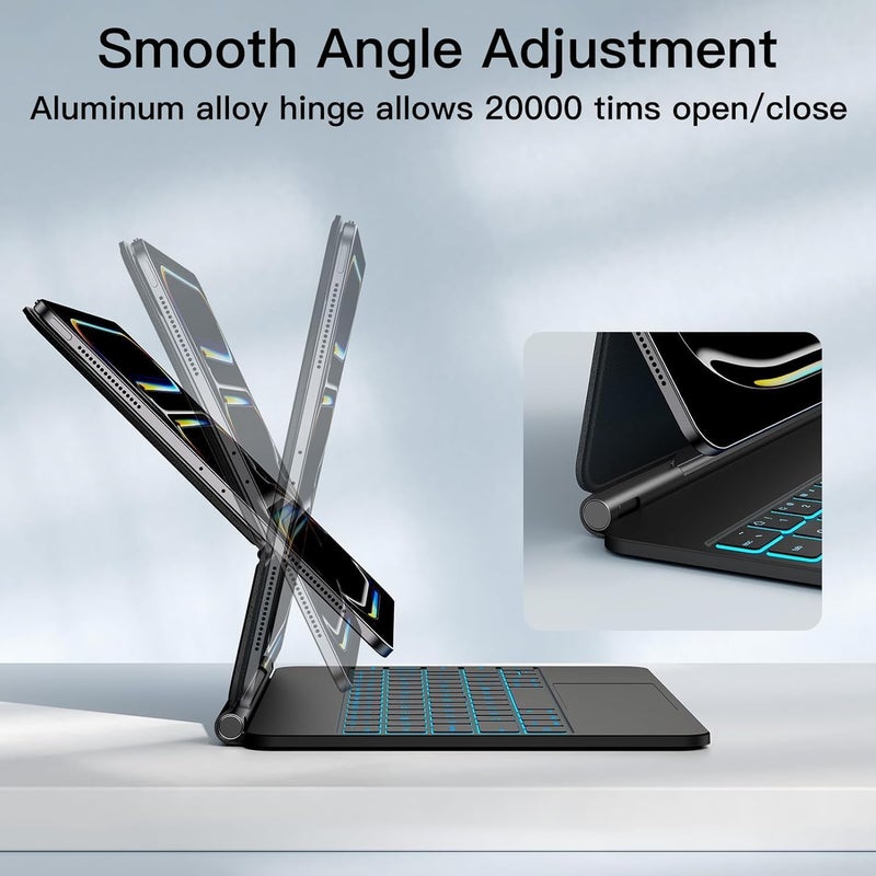 آرترابيت 【Arabic English】حافظة لوحة مفاتيح سحرية لـ iPad Air 13" M4/M3/M2 و iPad Pro 12.9 بوصة (الجيل السادس/الخامس/الرابع/الثالث)، حافظة لوحة مفاتيح مع حامل مغناطيسي، شاشة LCD، لوحة لمس متعددة اللمس، إضاءة خلفية بـ 7 ألوان، أسود - Image 5