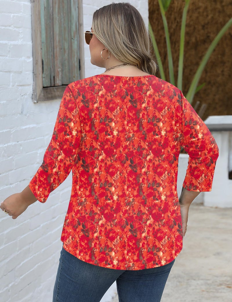 TFSDOD Summer 2026 Womens Fashion Crew Neck 3/4 Length Elbow Sleeve Tops Loose Fit Work Blouses Boho Floral Shirts Casual 3XL - Image 5