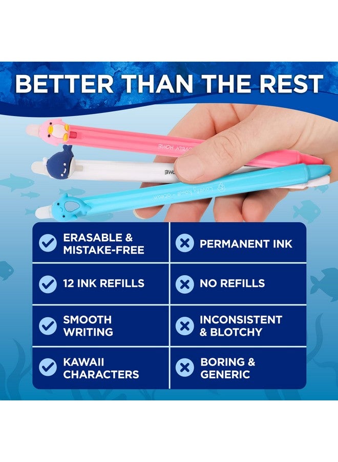 BUNMO Erasable Pens - Ocean Clickers - Christmas Gifts for Girls - School Supplies for Girls - Erasable Pens for Smooth Writing & Drawing - Refills Included - Tween Stocking Stuffers Girls - 12 Pack - Image 5