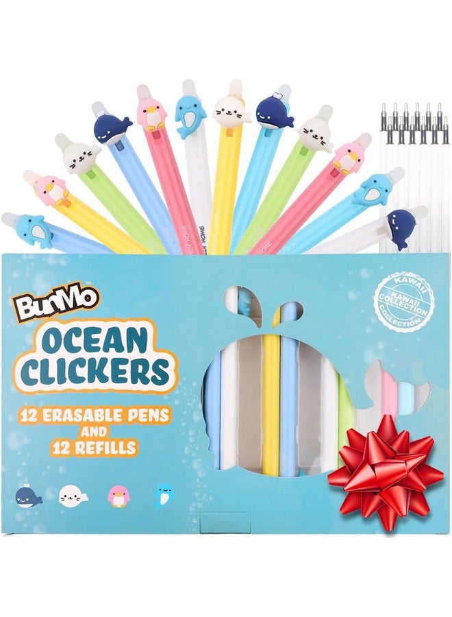 BUNMO Erasable Pens - Ocean Clickers - Christmas Gifts for Girls - School Supplies for Girls - Erasable Pens for Smooth Writing & Drawing - Refills Included - Tween Stocking Stuffers Girls - 12 Pack - Image 1