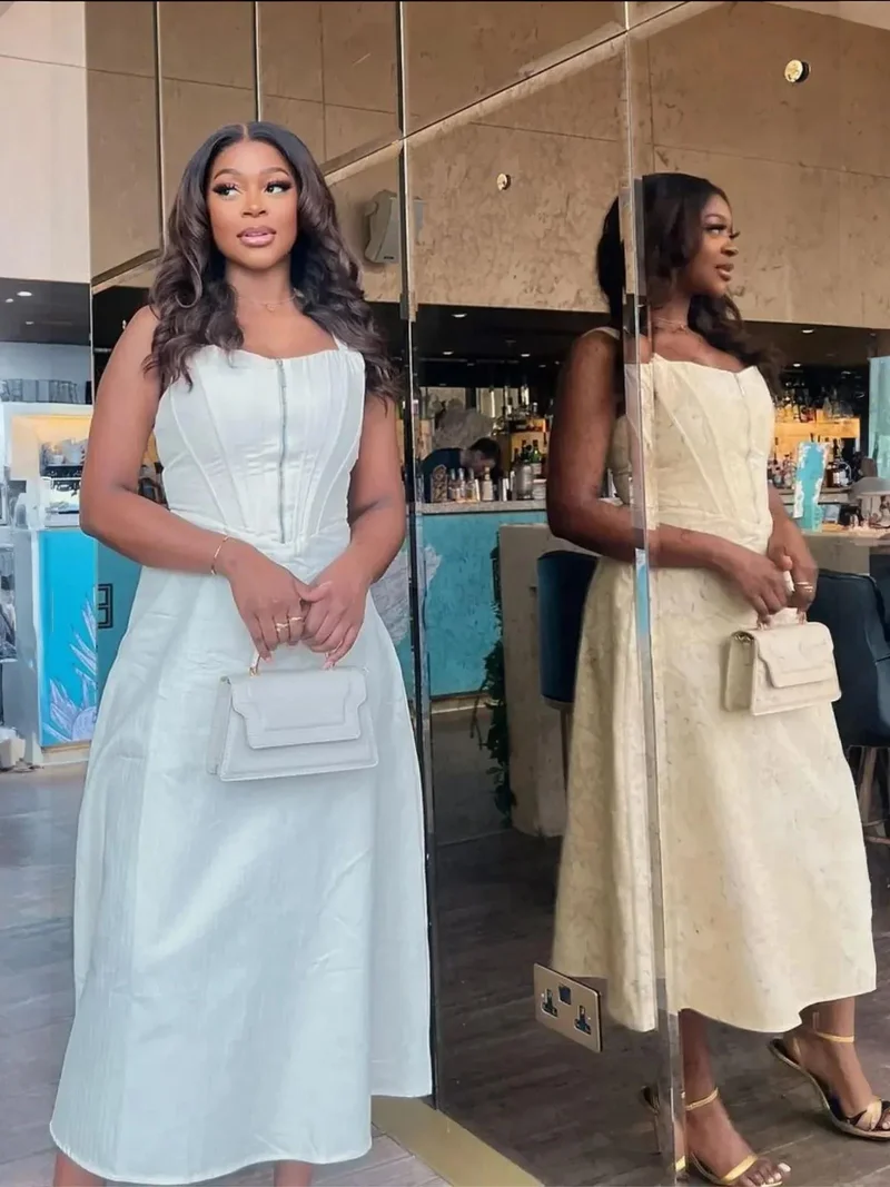 HICCUP Sweetheart Neck Wide Strap Maxi A-line Dress with a Zip Detail