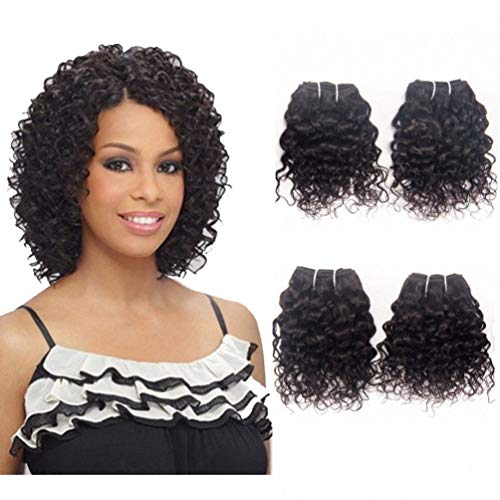 cocolove Brazilian Jerry Curl Human Hair Weave 4 Bundles 8 Inch Short Kinky Curly Small Bundle 10A Grade 100% Unprocessed Raw Virgin Remy Hair Extensions Sew In 4Bundle Natural Black Color 50g for Women Girls - Image 1