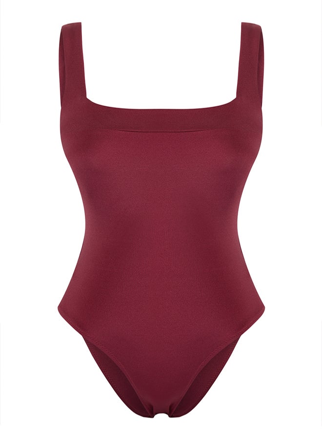 trendyol Claret Red Square Collar Regular Swimsuit - Image 5