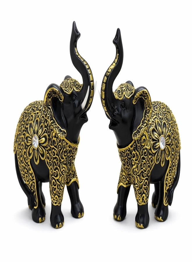 CHIBRO Premium Home Decor Showpiece Set | Elephant, Horse, Deer Figurines | Decorative Idol for Living Room, Office, Table | Lucky Feng Shui Statue (Black Elephant 2 pcs Set) - Image 1