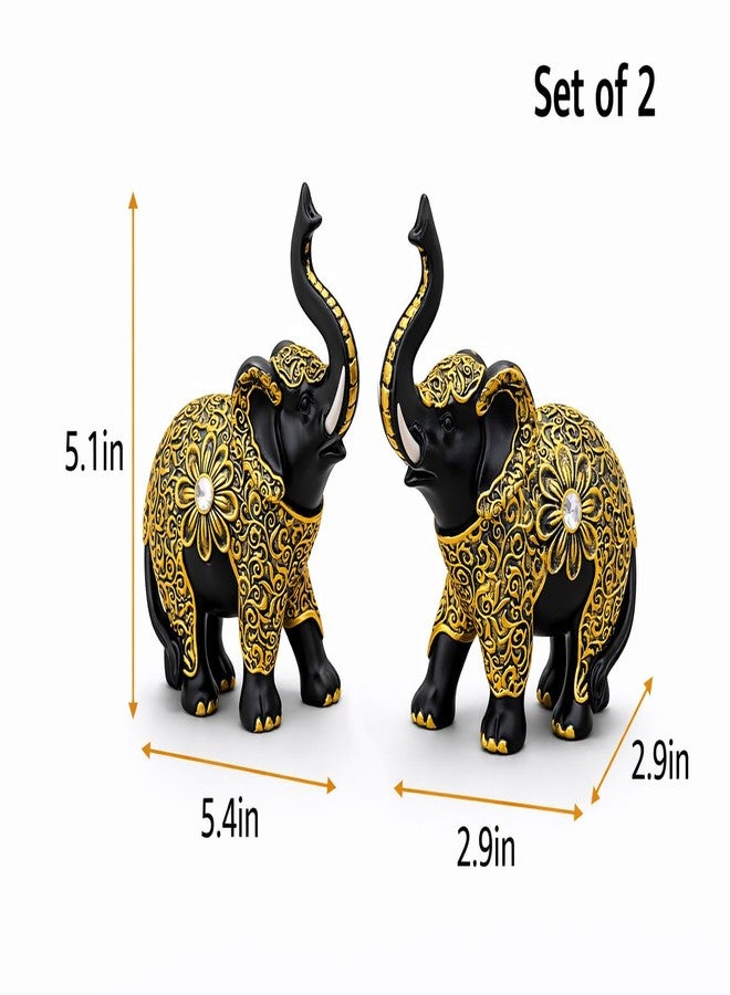 CHIBRO Premium Home Decor Showpiece Set | Elephant, Horse, Deer Figurines | Decorative Idol for Living Room, Office, Table | Lucky Feng Shui Statue (Black Elephant 2 pcs Set) - Image 2