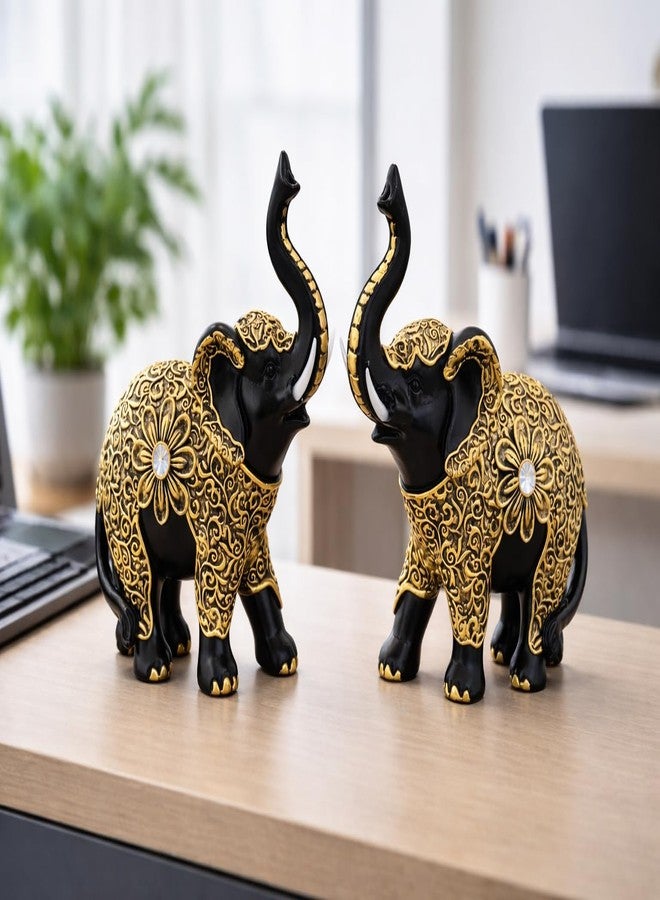 CHIBRO Premium Home Decor Showpiece Set | Elephant, Horse, Deer Figurines | Decorative Idol for Living Room, Office, Table | Lucky Feng Shui Statue (Black Elephant 2 pcs Set) - Image 3