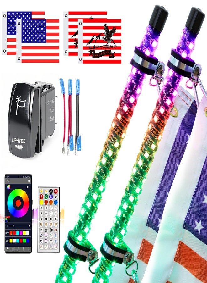 UNI-SHINE 2PCS 4FT LED Light with Spring Base Spiral RGB Chasing Lights with App and Remote Control Music Antenna Light for Can-Am UTV ATV RZR Can-Am SXS Polaris Off-Road - Image 1