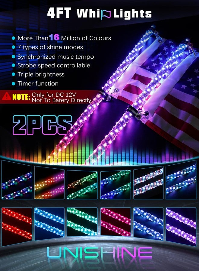 UNI-SHINE 2PCS 4FT LED Light with Spring Base Spiral RGB Chasing Lights with App and Remote Control Music Antenna Light for Can-Am UTV ATV RZR Can-Am SXS Polaris Off-Road - Image 2