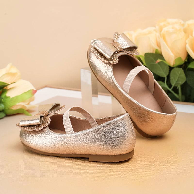 Girls' Leather Shoes, New Korean Style Single Shoes, Gold Bow Soft-Soled Princess Shoes, Children'S Shoes - Image 3