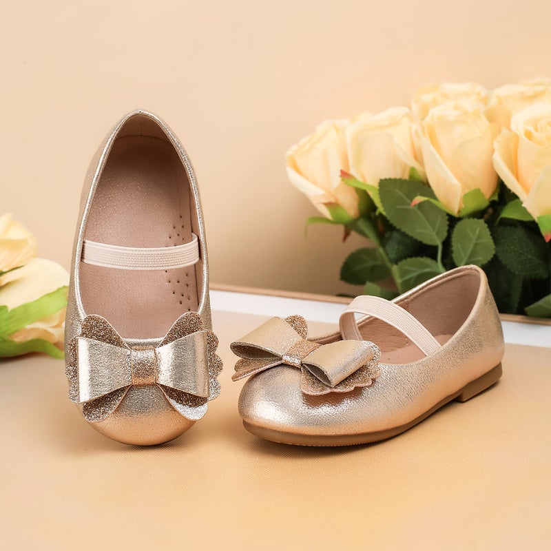 Girls' Leather Shoes, New Korean Style Single Shoes, Gold Bow Soft-Soled Princess Shoes, Children'S Shoes - Image 1