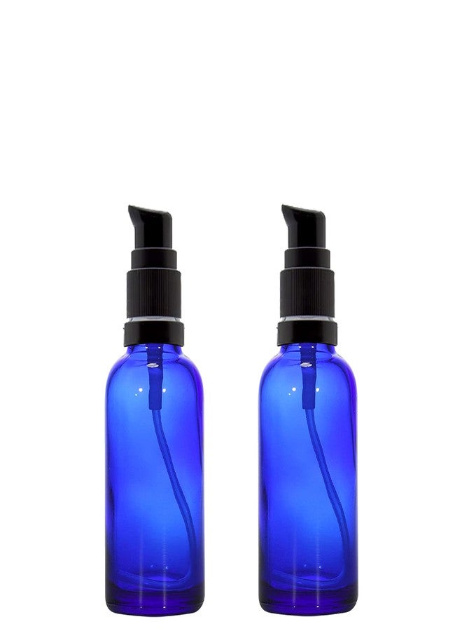 Devinez Multipurpose Blue Color Round Glass Bottle, 30 ml with Black Lotion Pump & Cap (Pack of 2), for Beauty, Essential Oils, Blends, Skin Care, Travel, Toners, Cosmetic & DIY - Image 1
