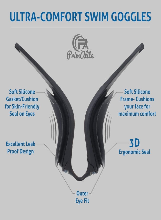 Primalite Swimming Goggles Mirrored-3 Sizes Replaceable Nose Bridge|Anti-Fog,Uv Protection For Adults Men Women-Free Nose Clip,Ear Plugs,Mesh Bag-No Leaking,Adjustable Strap,Wide View-Jet Black - Image 5
