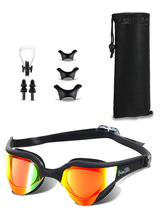 Primalite Swimming Goggles Mirrored-3 Sizes Replaceable Nose Bridge|Anti-Fog,Uv Protection For Adults Men Women-Free Nose Clip,Ear Plugs,Mesh Bag-No Leaking,Adjustable Strap,Wide View-Jet Black - Image 1
