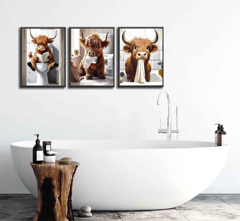 Clendo 3 Pack Cute Cow Bathroom Diamond Art Kits - DIY 5D Farm Animal Diamond Painting Kits for Beginners, DIY Full Drill Diamonds Painting Kits Pictures with Diamond Gem Art Home Wall Decor 12'' x16'' - Image 5