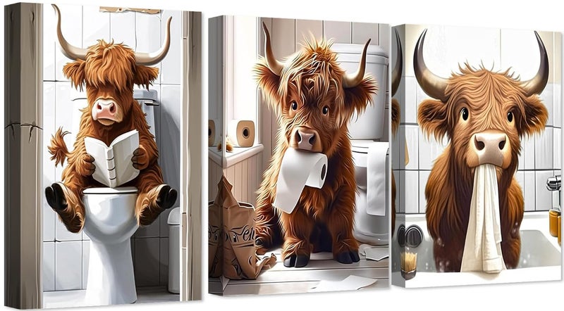 Clendo 3 Pack Cute Cow Bathroom Diamond Art Kits - DIY 5D Farm Animal Diamond Painting Kits for Beginners, DIY Full Drill Diamonds Painting Kits Pictures with Diamond Gem Art Home Wall Decor 12'' x16'' - Image 1